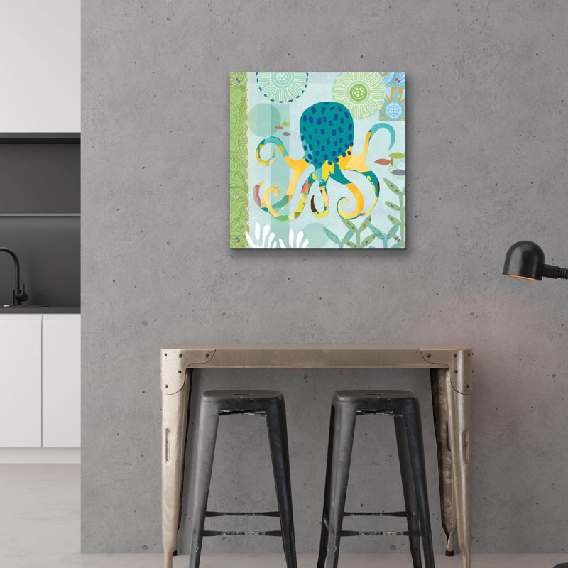 Art mural en verre épique «Underwater World 2» par Farida Zaman, 24 po x 24 po, H 24 po x l 24 po