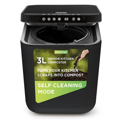 Nutrichef Electric Kitchen Composter | 3 Quart Food Recycler | Food Waste Compost Bin For Countertop | 1 Button To Compost, Easy To Clean Composter Bucket | Low Noise, Odorless & Auto Clean | Grey