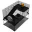 Habitation de hamster de 31 po, structure noire, bassin en verre, rampes, plateformes, cabane, roue d'exercice pour hamster, cage en acier