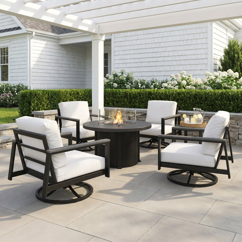 Townsend 5-Piece Outdoor Seating Group with Sunbrella® Cushions, Canvas White Sunbrella® Canvas, Gray