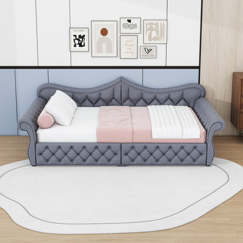 Queen Upholstered Daybed with Built-In LED Light Strips, Gray
