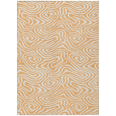 10' X 14' Peach And Ivory Abstract Washable Indoor Outdoor Area Rug