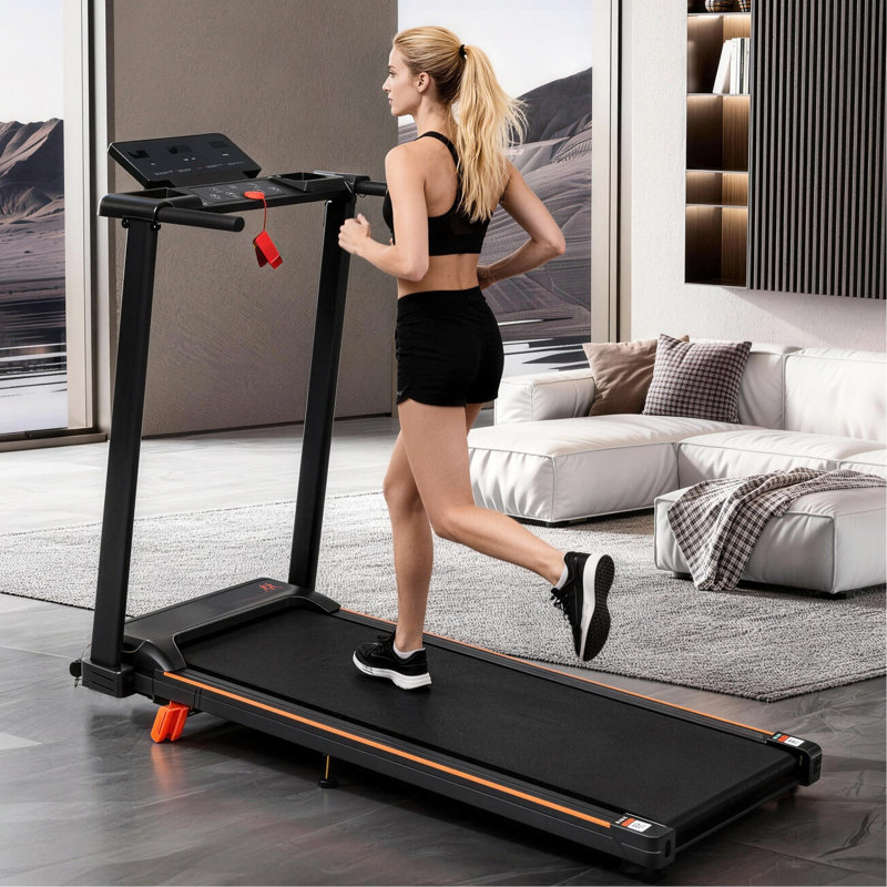 Tapis roulant de 3,0 hp avec inclinaison de 8%, portatif, capacité de 265 lb, 4 pieds de support réglables et console multifonctionnelle pour l'entraînement du cœur pliable