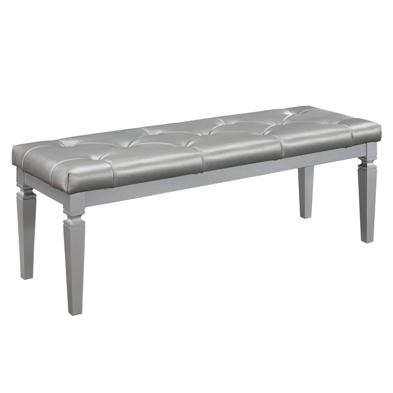 Glamorous Silver Bench With Foam Seat And Faux Leather Upholstery Cushioned Bedroom Top