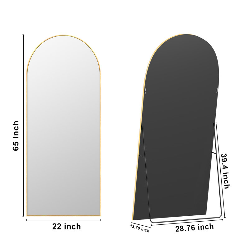 Large Arch Full Length Mirror with 3 Mounting Method, 65" x 22", Brushed Gold