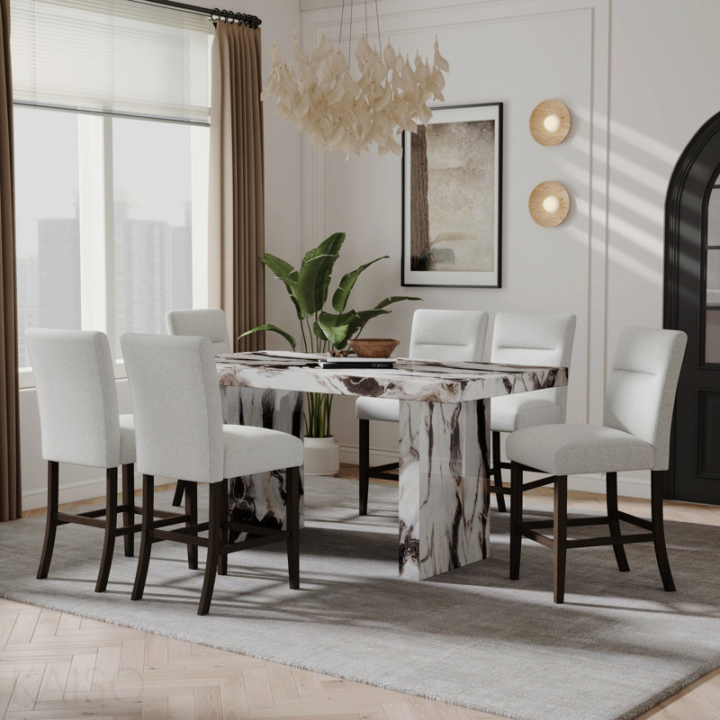 Ensemble de salle à manger 5 pièces 5 pièces, hauteur comptoir et 6 chaises rembourrées, 7 Pieces: Table, 6 Chairs