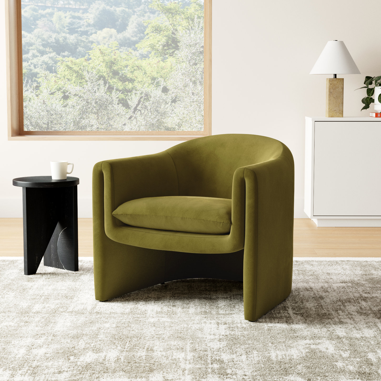 Pollman Barrel Chair, Olive Green Velvet