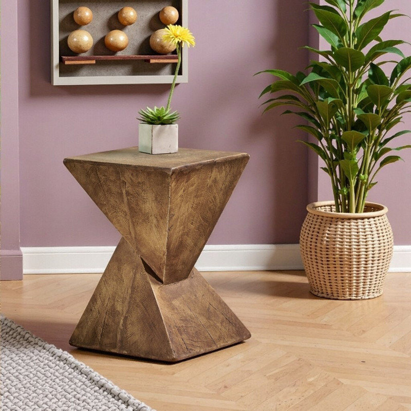 Table de bout sculptée d'une hauteur de 18 po pour le bureau de la chambre à coucher - Table d'appoint minimaliste fabriquée à la main avec texture semblable au bois