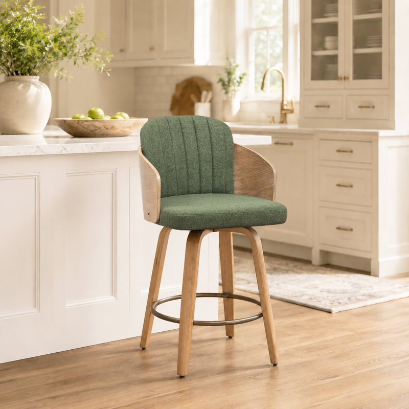 Tabourets pivotants en velours Tyandra, Vert, Tabouret de bar (siège d'une hauteur de 30,12 po)