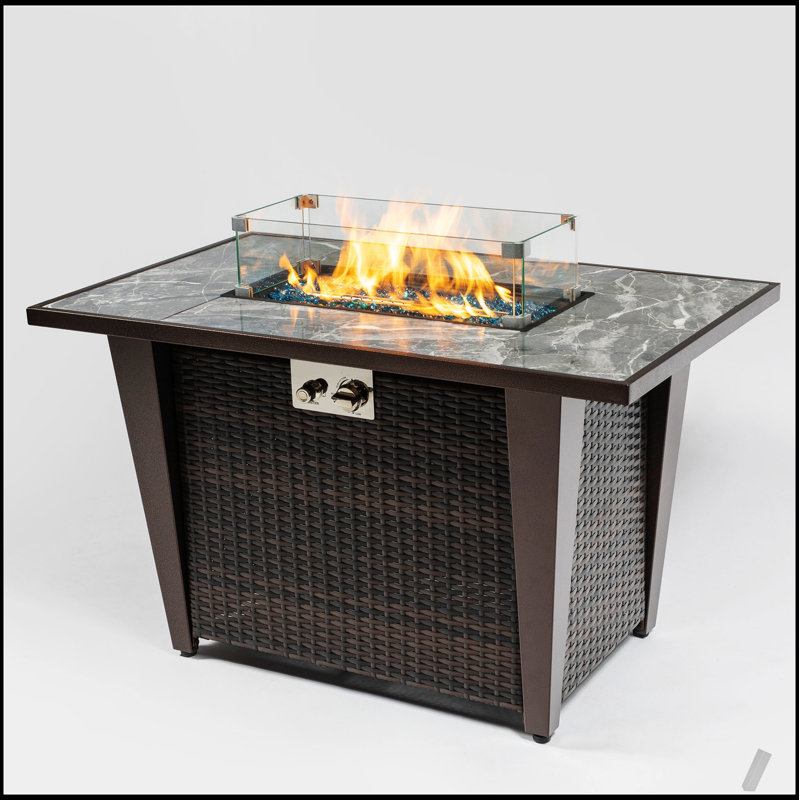 Durable Fire Pit Table with Ceramic Tile Top, Glass Wind Guard, and Weather-Resistant Rain Cover for Outdoor Gatherings