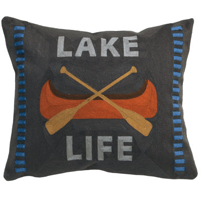 Lake Life Chain Stitch Rustic Throw Pillow