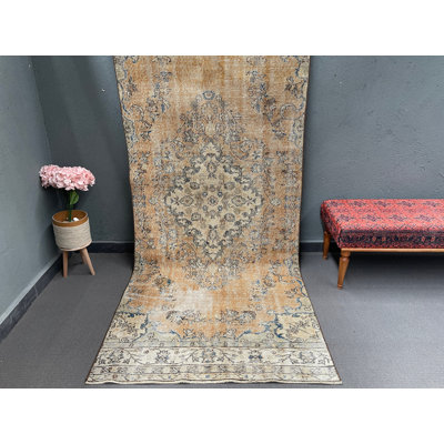 Vintage Wool Patchwork Rug, 1.5 x 3.7 Ft Beige Area Rug