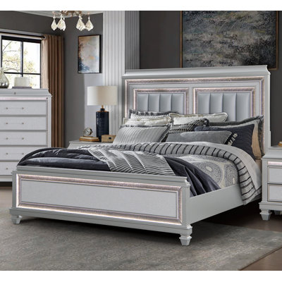 Idoya Upholstered Silver Queen Bed with LED Lighting