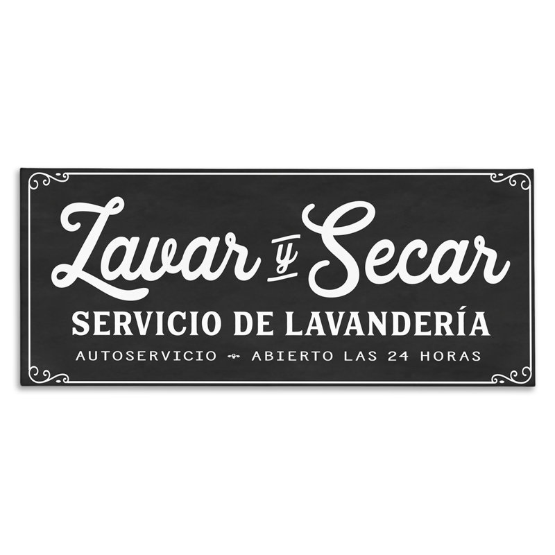 "Lavar y Secar", art mural Lavanderia par lettré et doublé, H 10 po x l 24 po