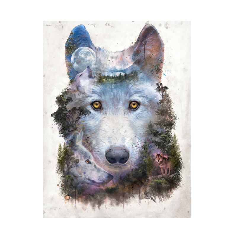 Art sur toile Barrett Biggers Moon Wolf, H 14 po x l 19 po