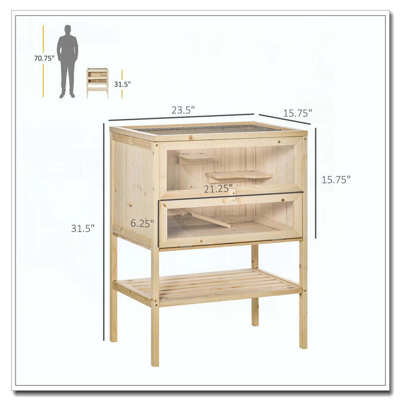 Cage à 3 niveaux en bois avec hamster