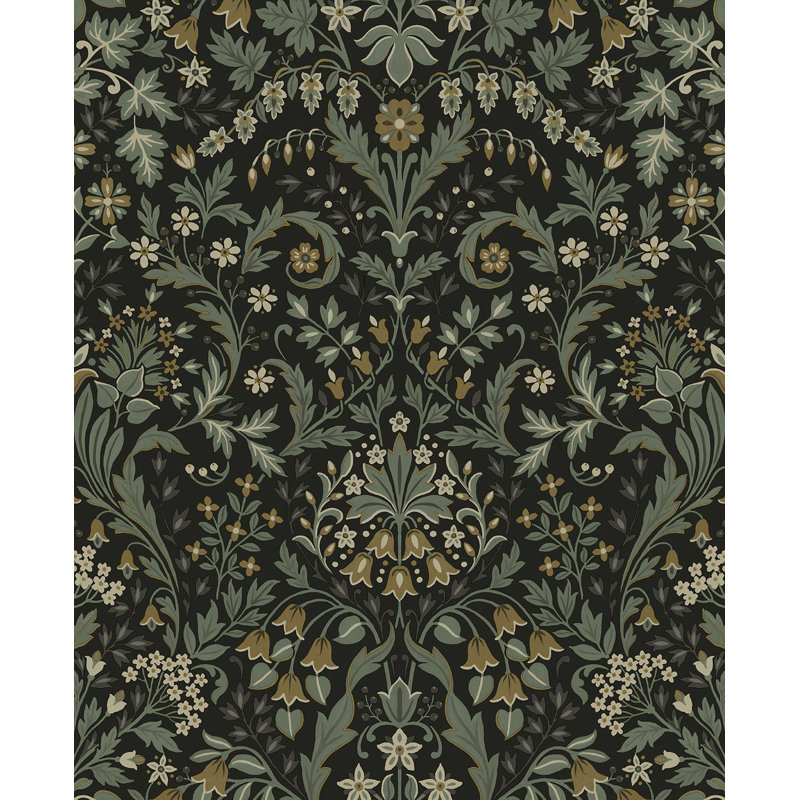 Papier peint adhésif floral en filigrane Winston Porter - 20,5 po L 18 pi. Rouleau en L