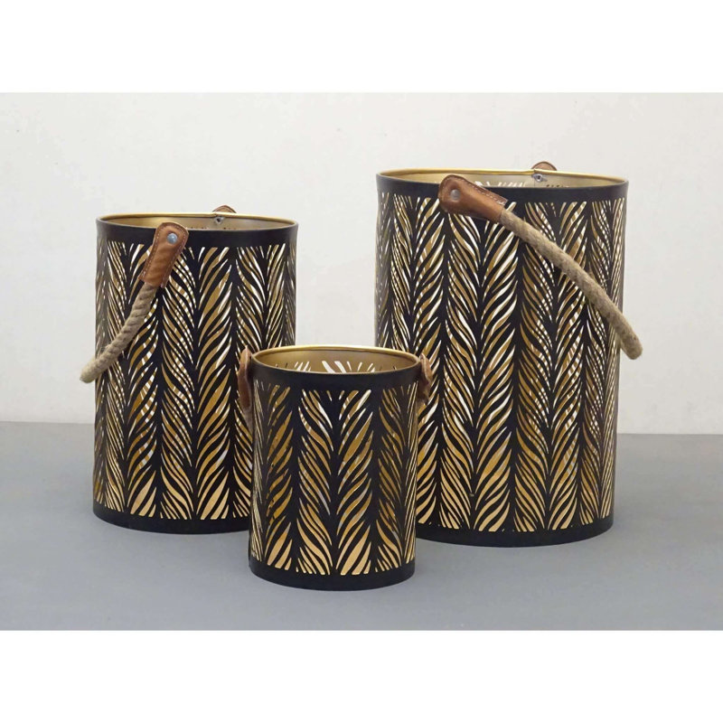3 Piece Metal Wall Lantern Set, Black, 25cm H x 20cm W x 20cm D
