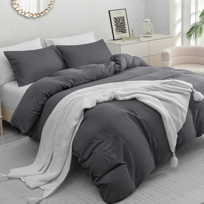 Microfiber Solid Colour Duvet Cover Set with Pillow Shams Included