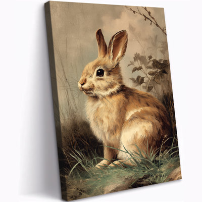 GUTTATY Bunny Pictures Wall Art Decor, Vintage Rabbit Canvas Artwork Spring Prints, Easter Bunny Painting Serene Nature Rabbit Picture Woodland Theme Artwork for Living Room Bedroom Nursery, 12x16 inches