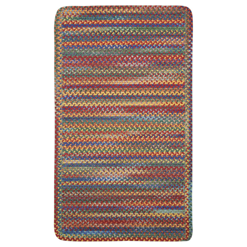Tapis rose / bleu en laine tressée Phoebe, Tissage carré 5 pi 6 po