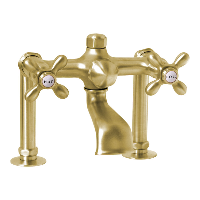 Deck Mount Tub Faucet with Cross Handles (P0802) by Strom Living, Supercoat Brass