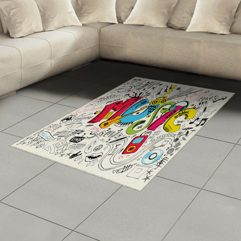 Music High Density Long Fiber Poly Threads Decorative Area Rug Carpet, Rectangle 4' x 5'8"