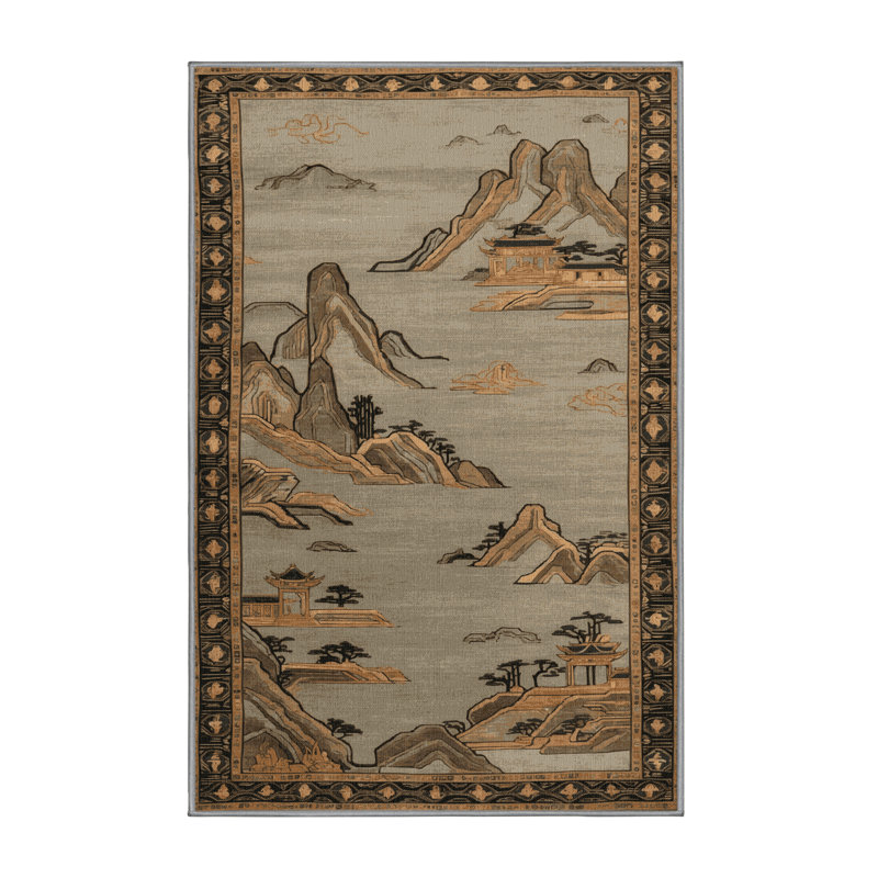 Tapis gris art déco lavable à la machine, Rectangle 4pi x 6 pi