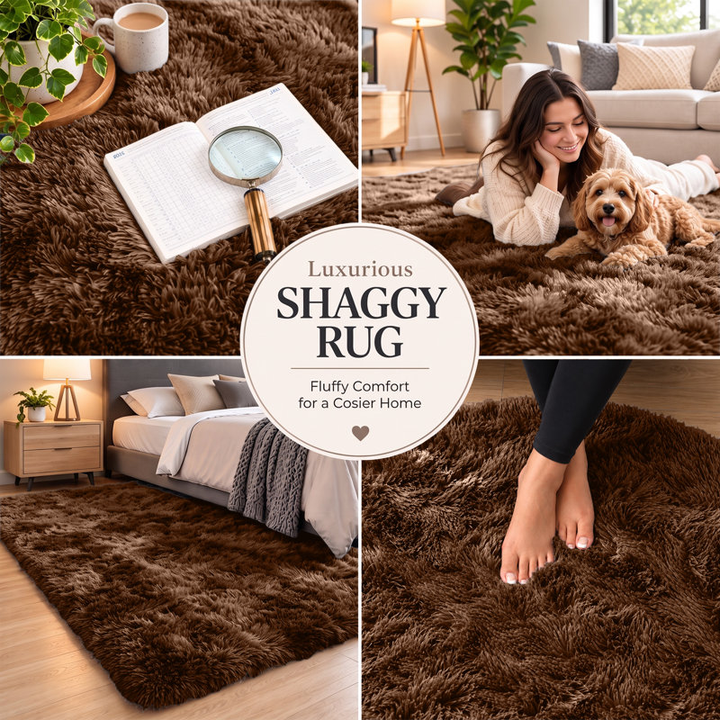 Rectangle Shaggy Washable Area Rug, Brown, Rectangle 50 x 80 cm