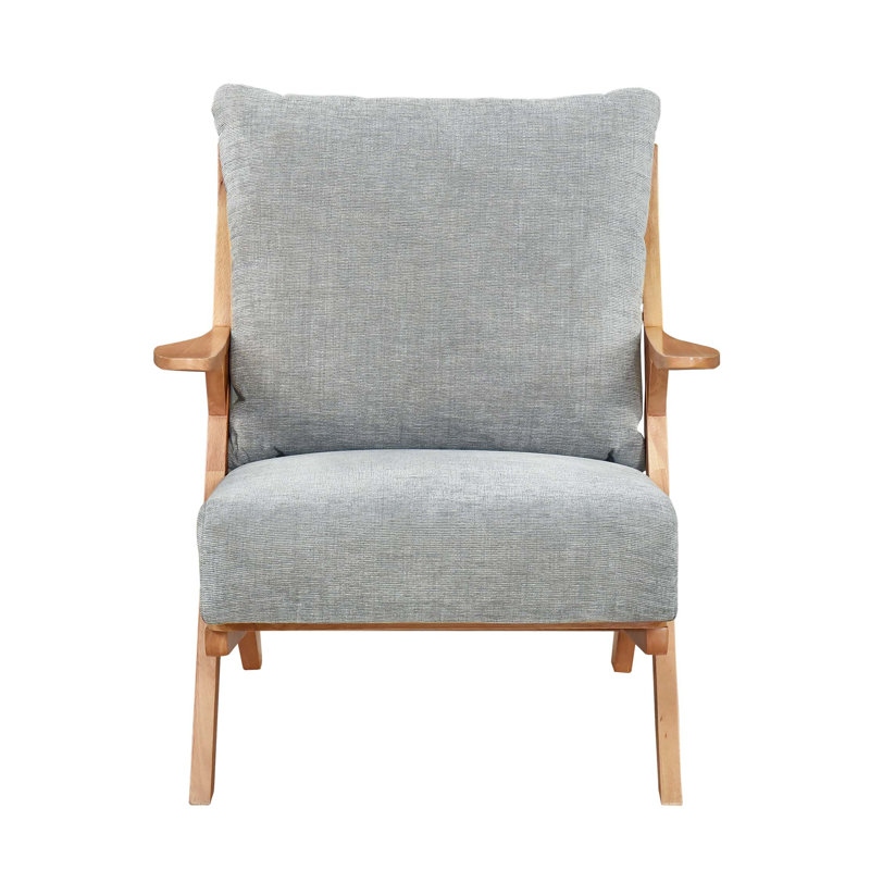 Chaise d'appoint Mid-Century de style moderne avec structure en bois d'hévéa massif et coussin d'assise confortable en chenille rembourrée