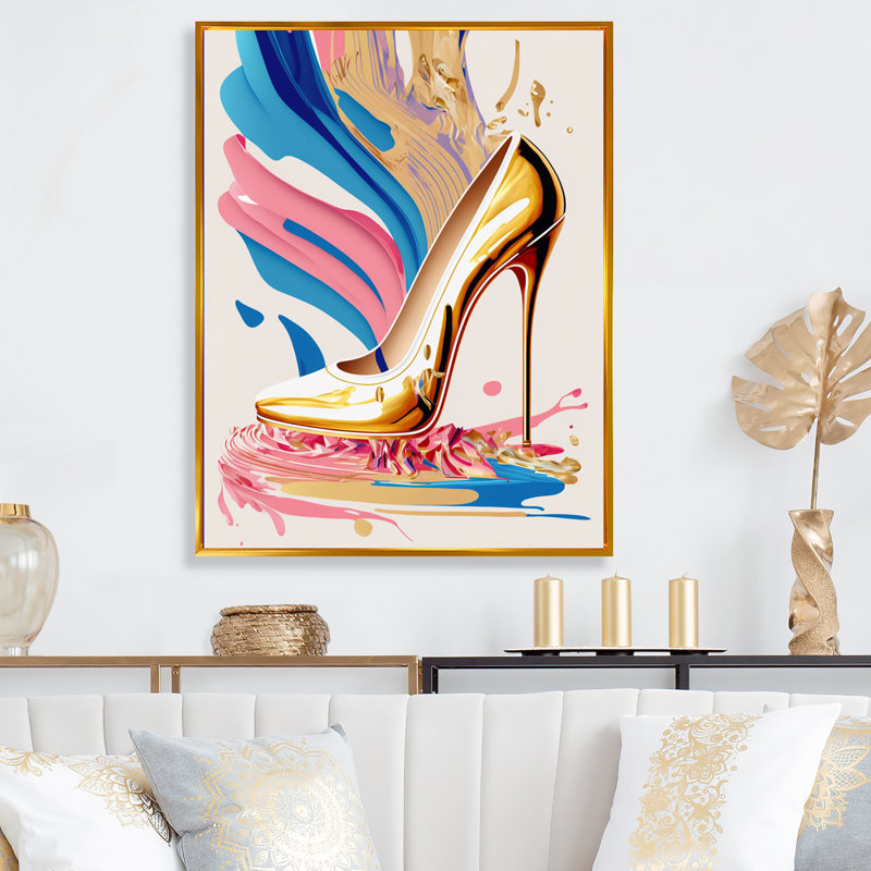 Art déco rose et bleu, chaussures à talons hauts VI - Impression sur toile, H 32 po x l 16 po x P 1 po