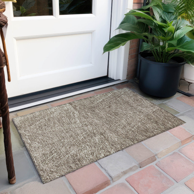 Chocolate Synthetic Washable Rectangular Indoor/Outdoor Rug