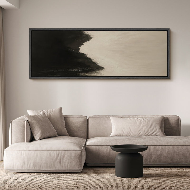 Grande impression sur toile encadrée - reproduction abstraite neutre pour décoration murale minimaliste moderne, Noir