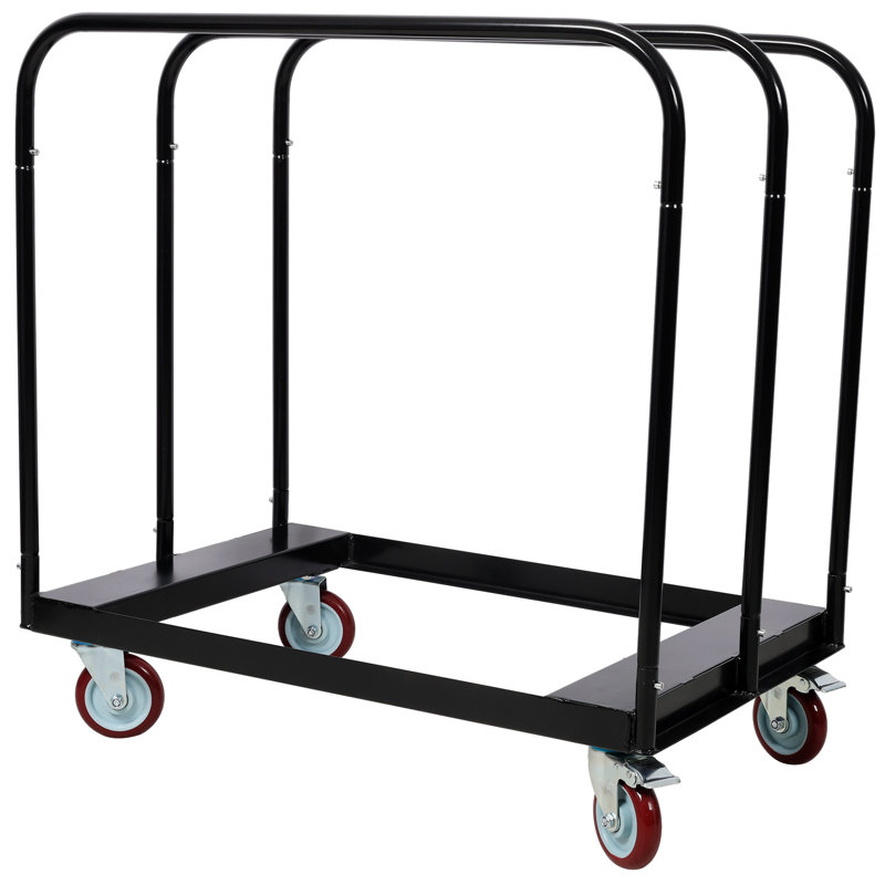 Chariot à panneaux de plaques de plâtre en acier, capacité 680 kg (1500 lb), roulettes pivotantes de 12,7 cm (5 po), plateforme de 96,5 x 60 cm (38 x 23,6 po), monobloc, noir.