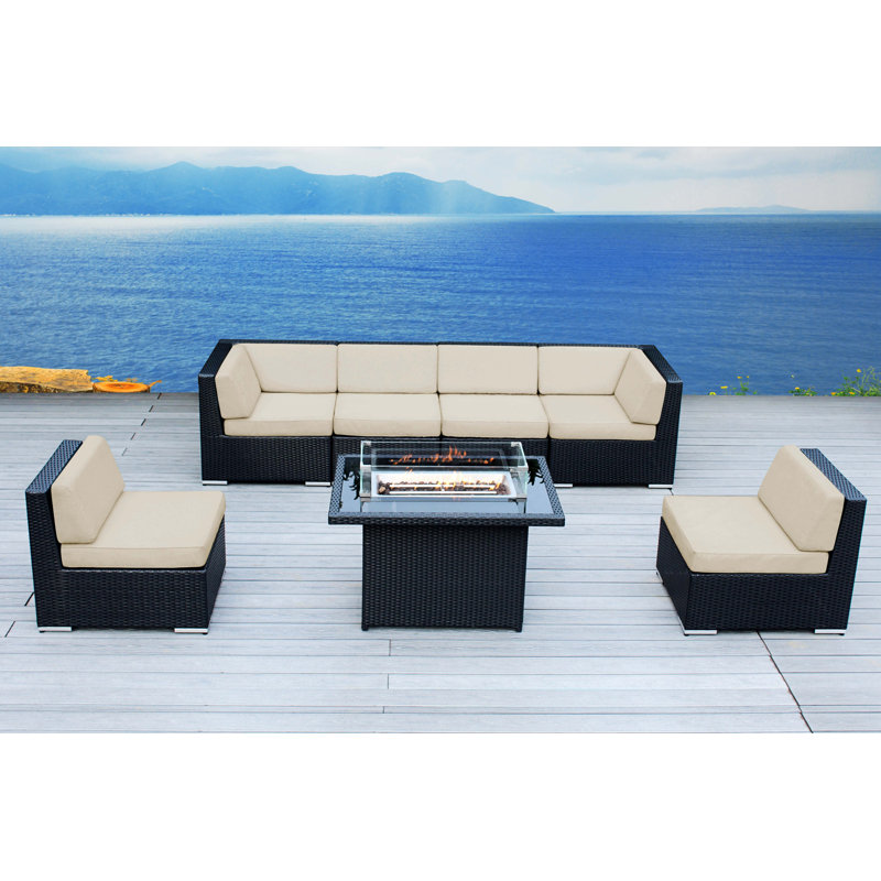 Ensemble de conversation d'extérieur pour 6 personnes avec table modulaire et foyer sans assemblage Ocean City