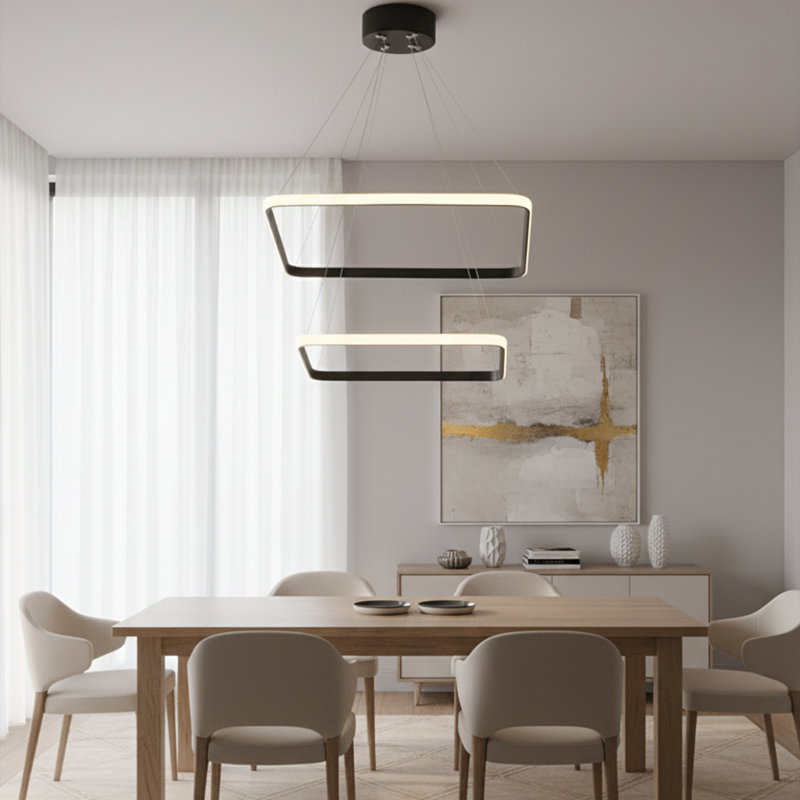 Lustre carré réglable en hauteur à 2 niveaux à DEL 6500K / 4000K, Noir