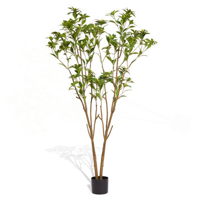 Faux agrume, plante artificielle d'intérieur de 5,2 pi avec des feuilles réalistes et de petites fleurs, convient à la décoration de la maison, du bureau, du salon ou du porche, 1 pièce / ensemble