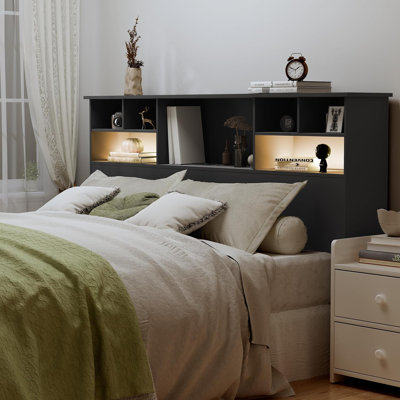 Bookcase Headboard With Charging Station & 2 Led Lights by Wrought Studio