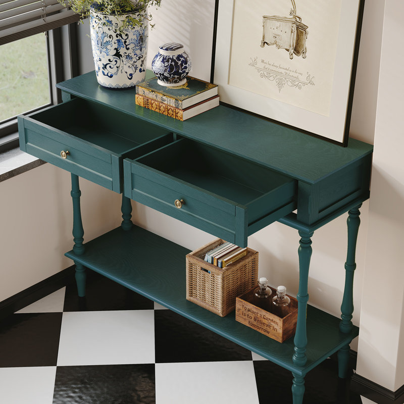 Console Mid-Century avec 2 tiroirs (assemblage minimal requis), Vert