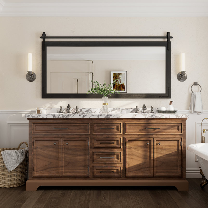 Miroir mural Amara Rustic Farmhouse, 72 po x 36 po; Horizontale, Noir
