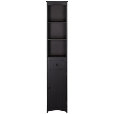 Bathroom Linen Cabinet - 3 Shelves And Drawer In Brown For Extra Storage With Enhancing
