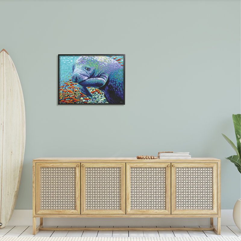 «Underwater Manatee Impressionist» par Carolee Vitaletti - impression sur bois, H 24 po x l 30 po x P 1,5 po