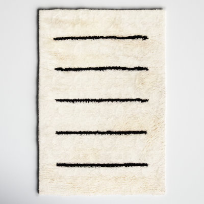 Mayer Striped Hand Knotted Wool Ivory/Black Area Rug