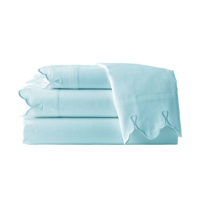 Scalloped 100% Cotton Standard Sheet Set, Full/Double Sheet Set, Blue