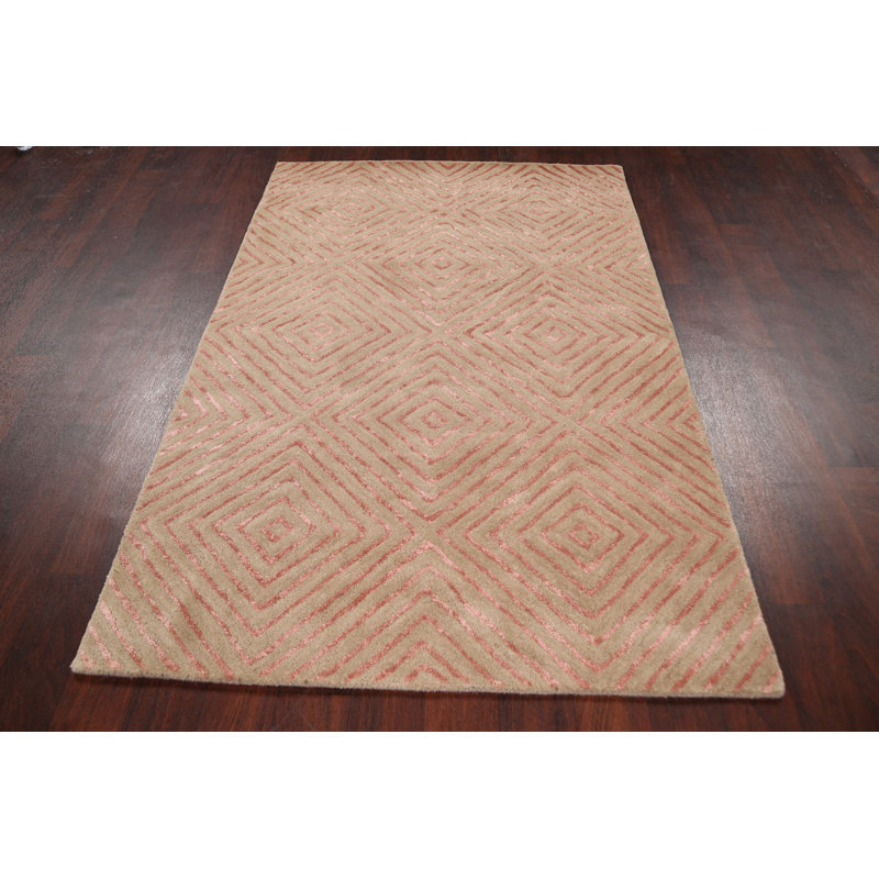 Tapis touffeté à la main en laine / soie brun clair