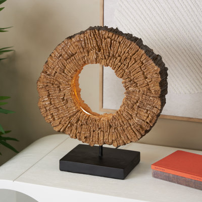 Cole And Grey Polystone Live Edge Room Brown Table Lamp With Round Cutout And Black Base