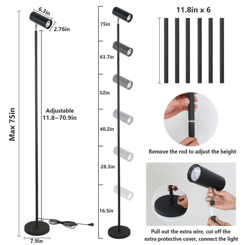 Tall Black Aluminum Full Spectrum Grow Light Stand with Timer