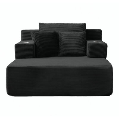 Chaise longue en velours côtelé luxueux avec 3 coussins, canapé-lit convertible avec poche de rangement, conception sans cadre et mousse de compression pour les petits espaces