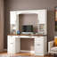 Bureau d'ordinateur Farmhouse Arched avec station de charge, plateau à clavier, tiroirs classeurs, armoires et tablettes ouvertes-130551099