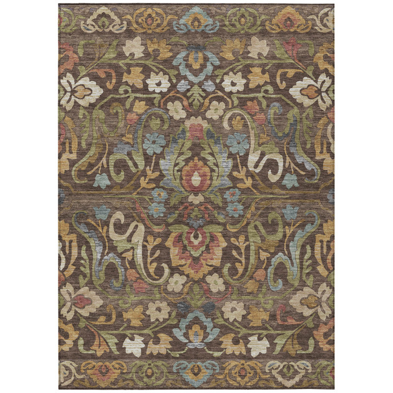Tapis floral intérieur / extérieur lavable à la machine Husby ACN2193, Rectangle 8 pi x 10 pi